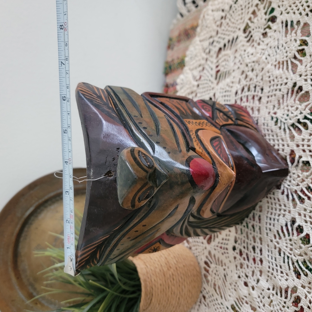 Handcrafted Tribal Mask Tiki Wood Decor Wall Hanging Wood Art - Picture 7 of 7